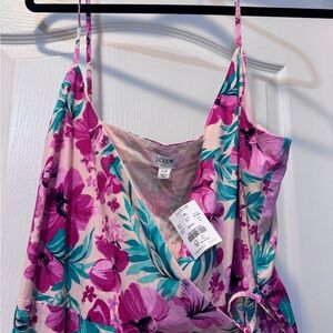 J. Crew Pink and Teal Floral Wrap Dress NWT 14